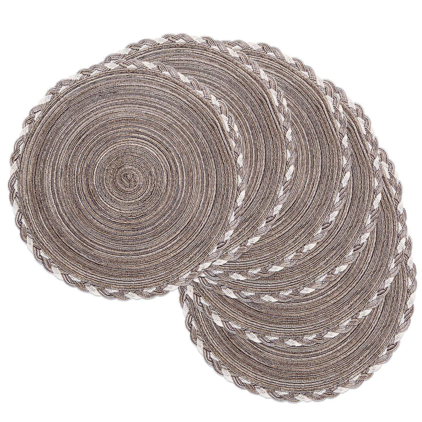 SHACOS Round Placemats Set of 6 Braided Glitter Round Table Placemats 15 inch for Wedding Holiday Party (Multicolor - Light Coffee, 6)