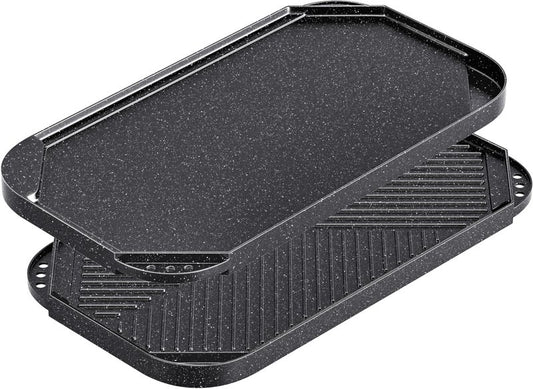 Caannasweis Nonstick Griddle Grill Pan, 19.5" x 11" Reversible Griddle Pan for Stove Top, Grill, or Campfire, Two Burner Cast Aluminum Grill, Rectangular Baking Flat and Ribbed Griddle Plate