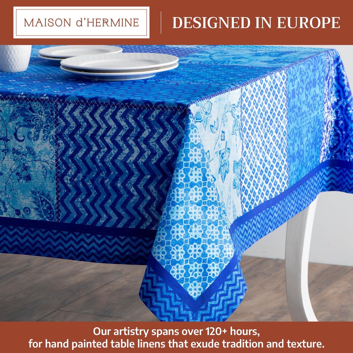 Maison d' Hermine Table Cloth Rectangle Table 100% Cotton 70 x 108 Inches Tablecloth Reusable Decorative for Dining Kitchen Room Farmhouse Home Gifts for Mothers Day Spring Summer - Indigo Love