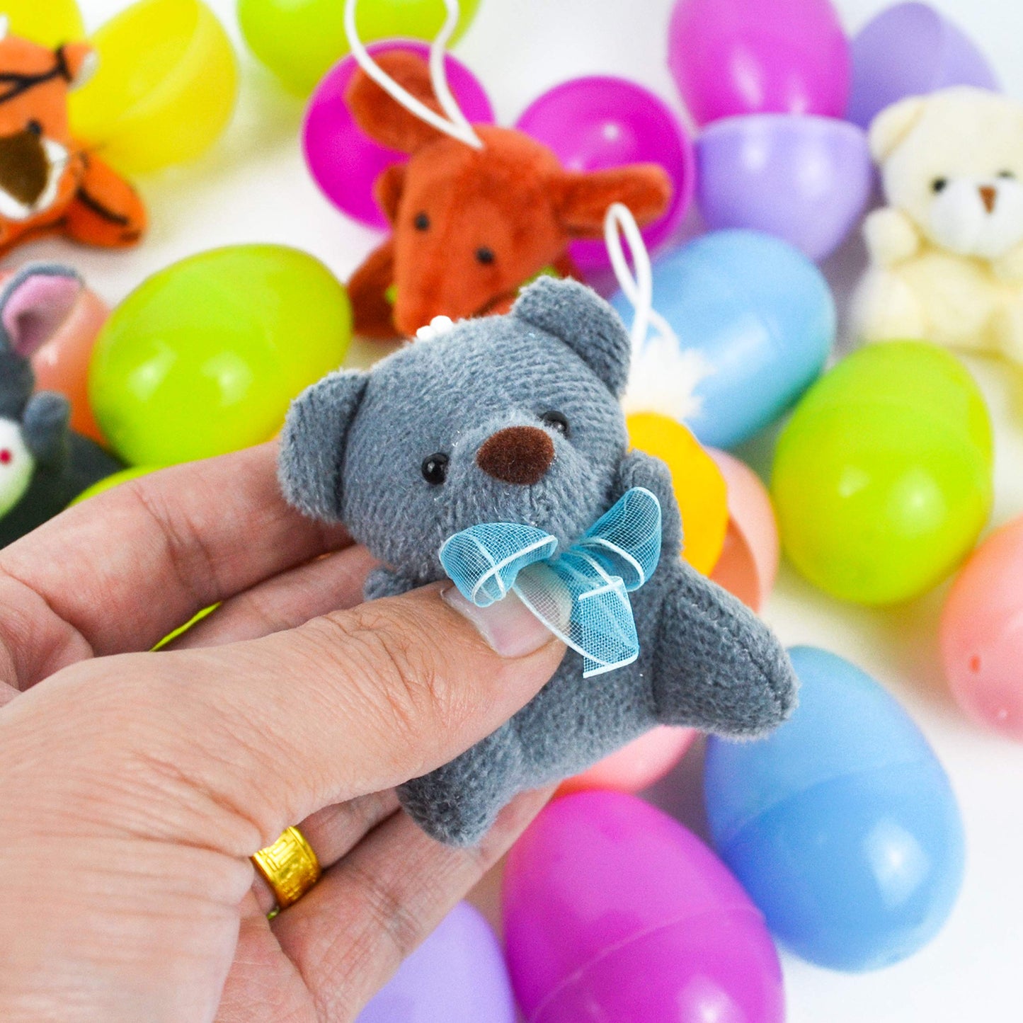 JOYIN 48 Pcs Prefilled Easter Eggs Filled with Plush Animal Toys for Easter Eggs Hunt, Basket Stuffers Fillers, Kids Party Favor, Classroom Prize Supplies