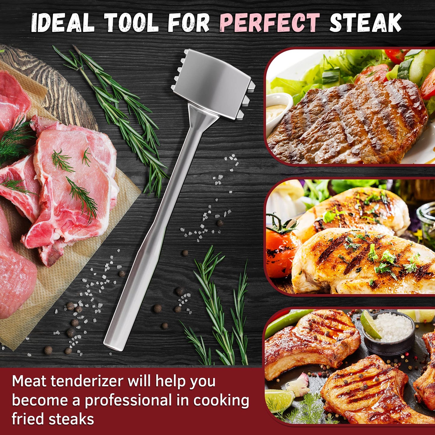Meat Tenderizer 1 pcs Aluminium Mallet Dual-Sided - Tenderizer Tool Kitchen Pounder - Home Hammer for Tenderizing Ice Steak Stainless Veal & Chicken Safe Beater 1309479