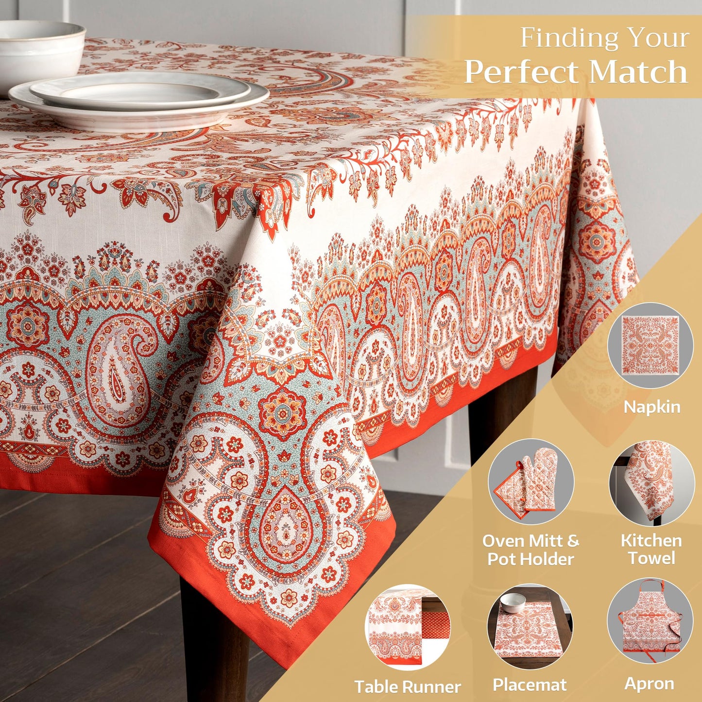 Maison d' Hermine Table Cloth Rectangle Table 100% Cotton 70 x 108 Inches Fall Tablecloth Reusable Everyday Use for Thanksgiving Christmas Decorations Dining Farmhouse Party (Cachemire)