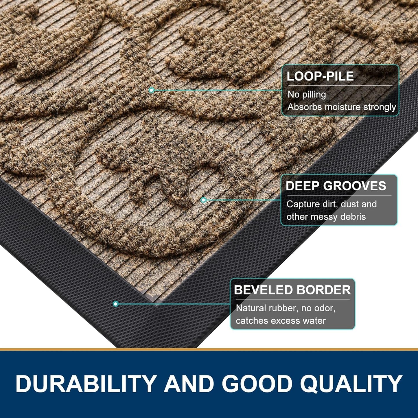 Smiry Welcome Door Mat - Heavy-Duty Dirt Trap for Indoor/Outdoor Use | Easy Clean, 35x23 Inch, Brown
