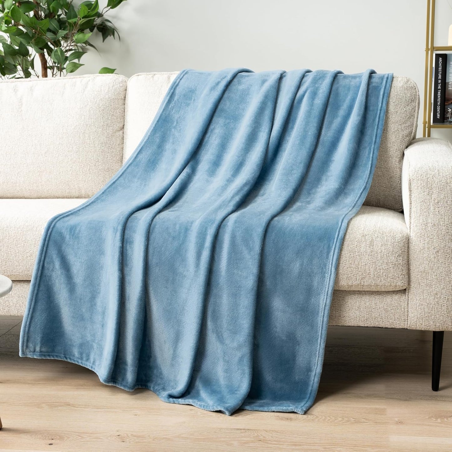 PAVILIA Dusty Blue Fleece Throw Blanket - Super Soft Flannel Sofa Blanket | Cozy 50x60" Plush Gift
