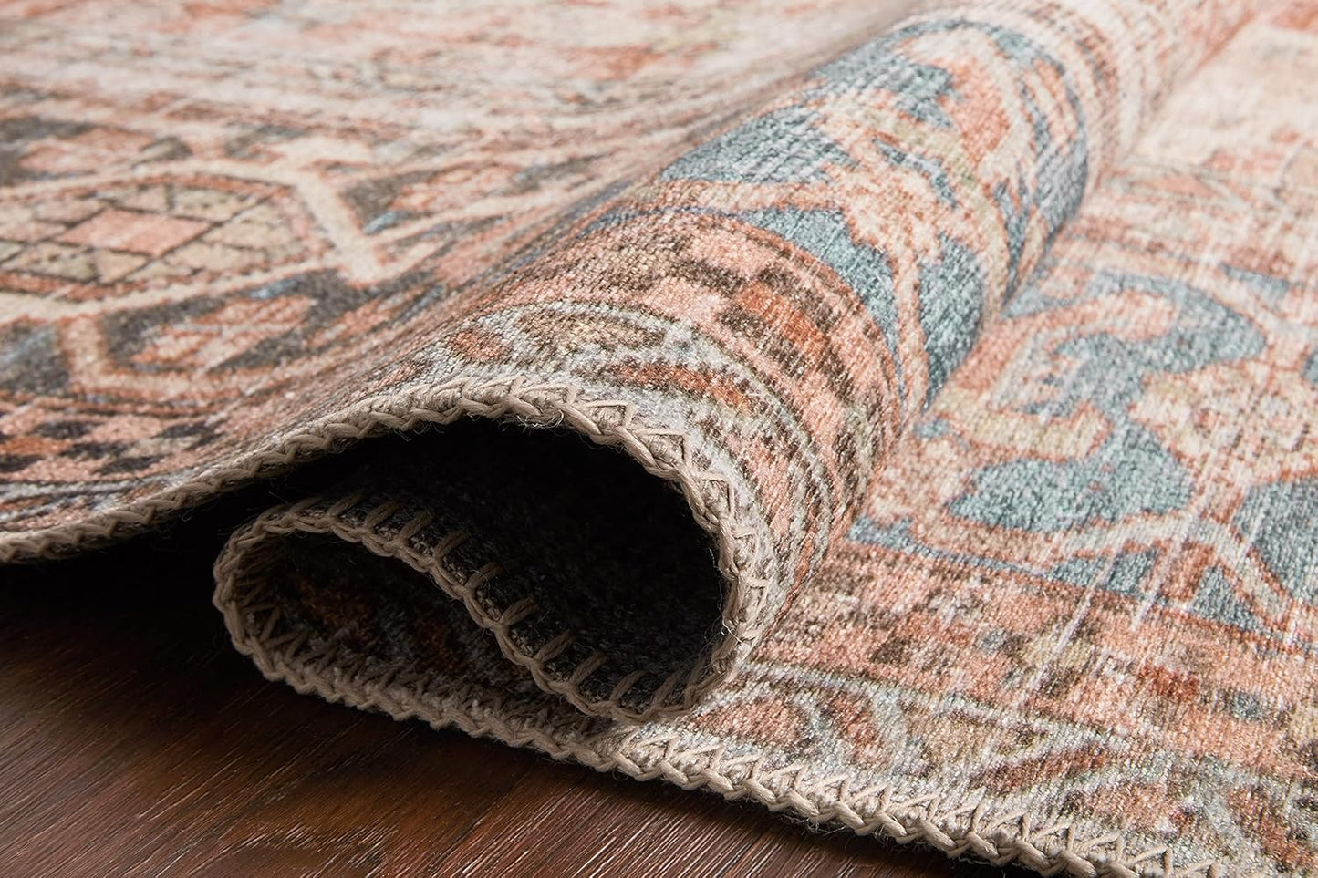 Loloi Loren Collection Area Rug - Terracotta/Sky Design | 7'6" x 9'6" Size for Stylish Spaces