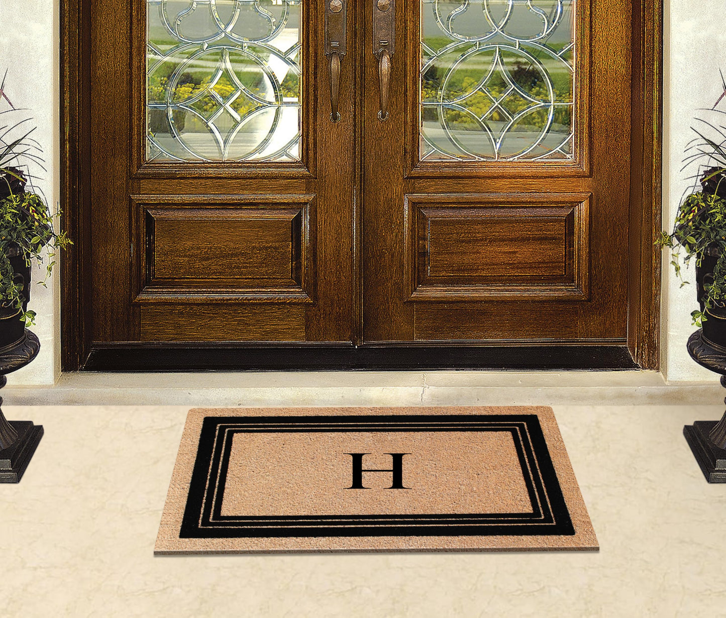 A1HC Natural Coir Flock Monogrammed Door Mat for Front Door 24"x39", Anti-Shed Treated Durable Doormat for Entrance, Heavy Duty, Thin Profile, Easy to Clean, Long Lasting, Front Door Entry Doormat