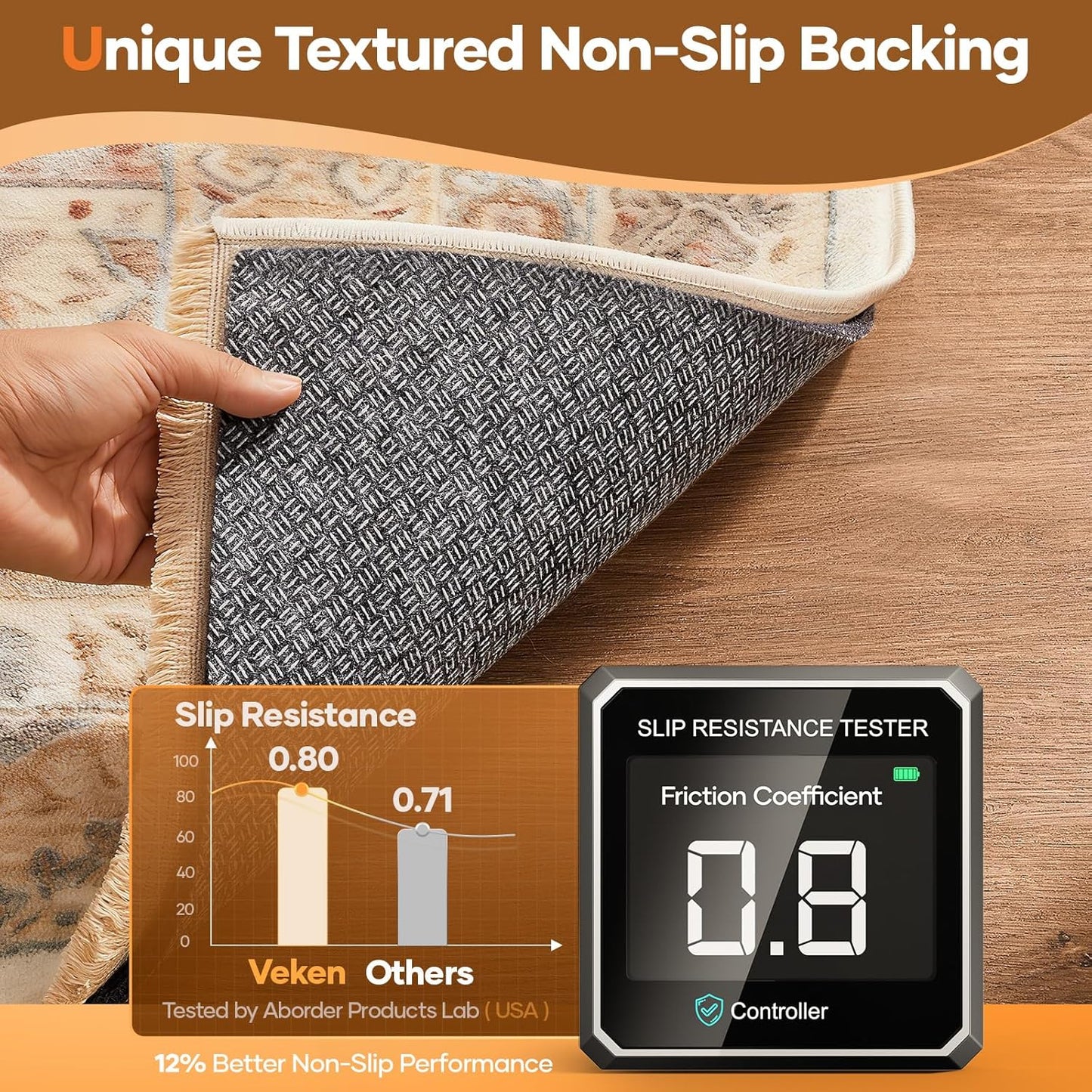 Veken Non-Slip Rug Pad Gripper - Cushioned Felt & Silicone Backing | 9 x 12 Ft, 1/4 Inch Thick