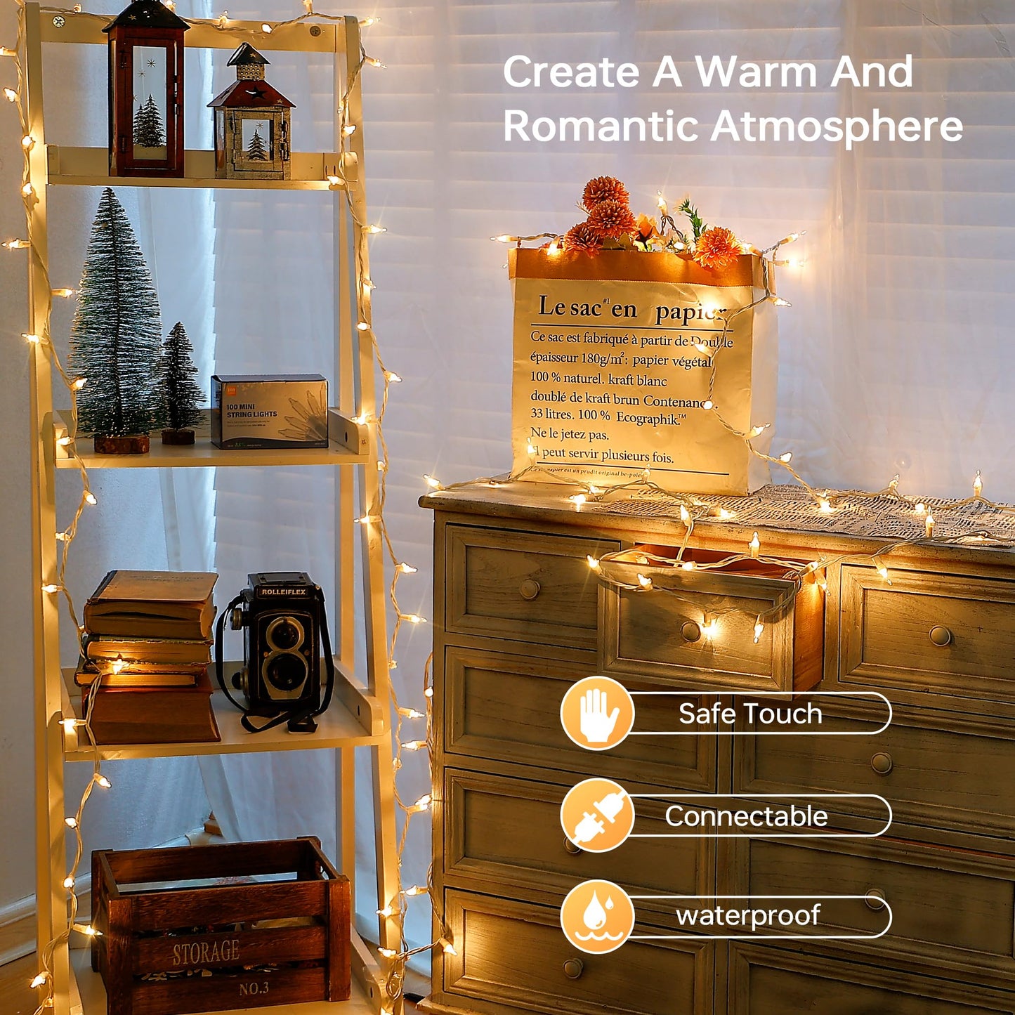 oopswow 100 Count Clear Christmas Lights White Wire,23Feet Incandescent Clear Mini Lights, Connectable Indoor Outdoor Christmas Tree String Lights, Birthday, Holiday, Party, Wedding, Xmas,Warm White