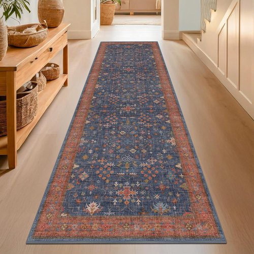Hazo Haus Washable 3x8 Long Runner Rug - Navy Blue, Pet-Friendly, Waterproof & Non-Slip Design