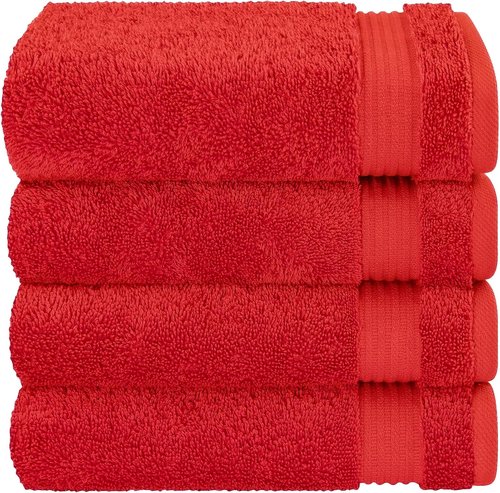 Cotton Paradise Hand Towels - 100% Turkish Cotton, Soft & Absorbent 4-Piece Set in Red