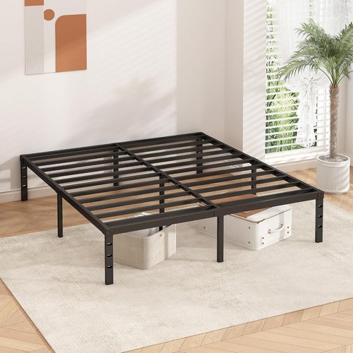 HLIPHA Metal Platform Bed Frame - 18 Inch Tall Queen Size | Heavy Duty Support Slats, Easy Assembly, Black