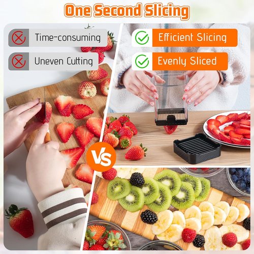 Fruit Slicer Cup - Detachable Cutter for Strawberries, Bananas & Eggs | Quick & Safe Kitchen Gadget (Black)