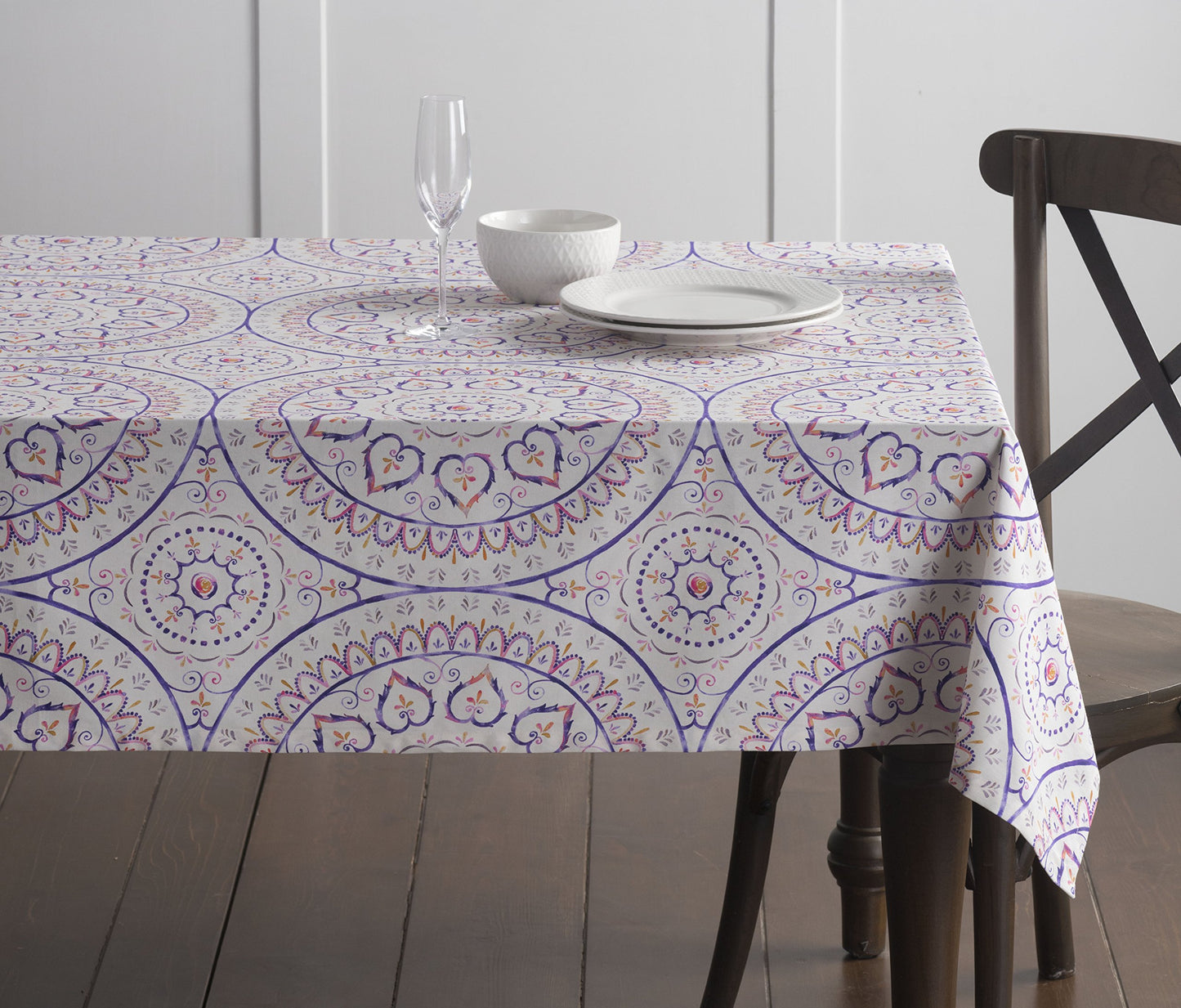 Maison d' Hermine Table Cloth Round Table 100% Cotton 63 Round Inches Tablecloth Reusable Decorative for Dining Kitchen Room Farmhouse Home Gifts for Mothers Day Spring Summer - Mandala
