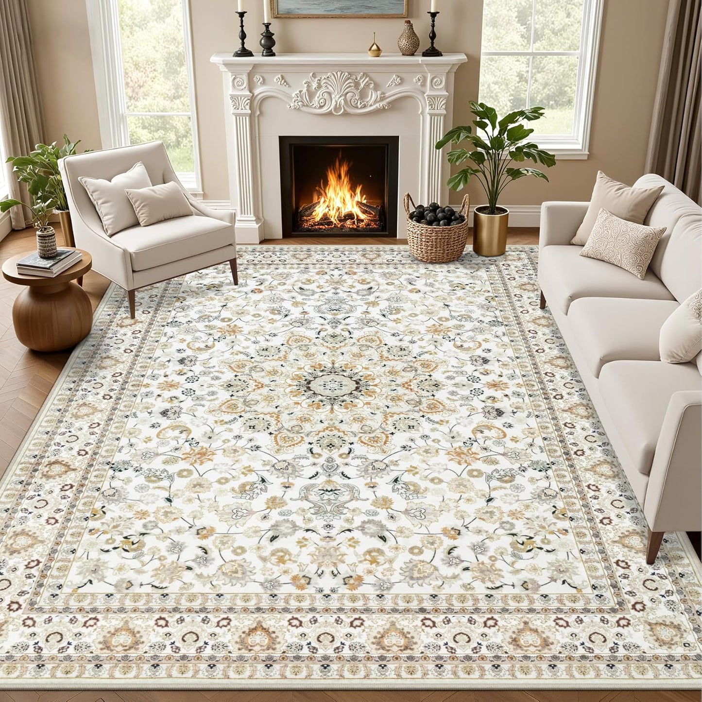 Skiennix 5x7 Area Rug - Washable Vintage Boho Design | Soft, Stain-Resistant Carpet for Living Room & Bedroom
