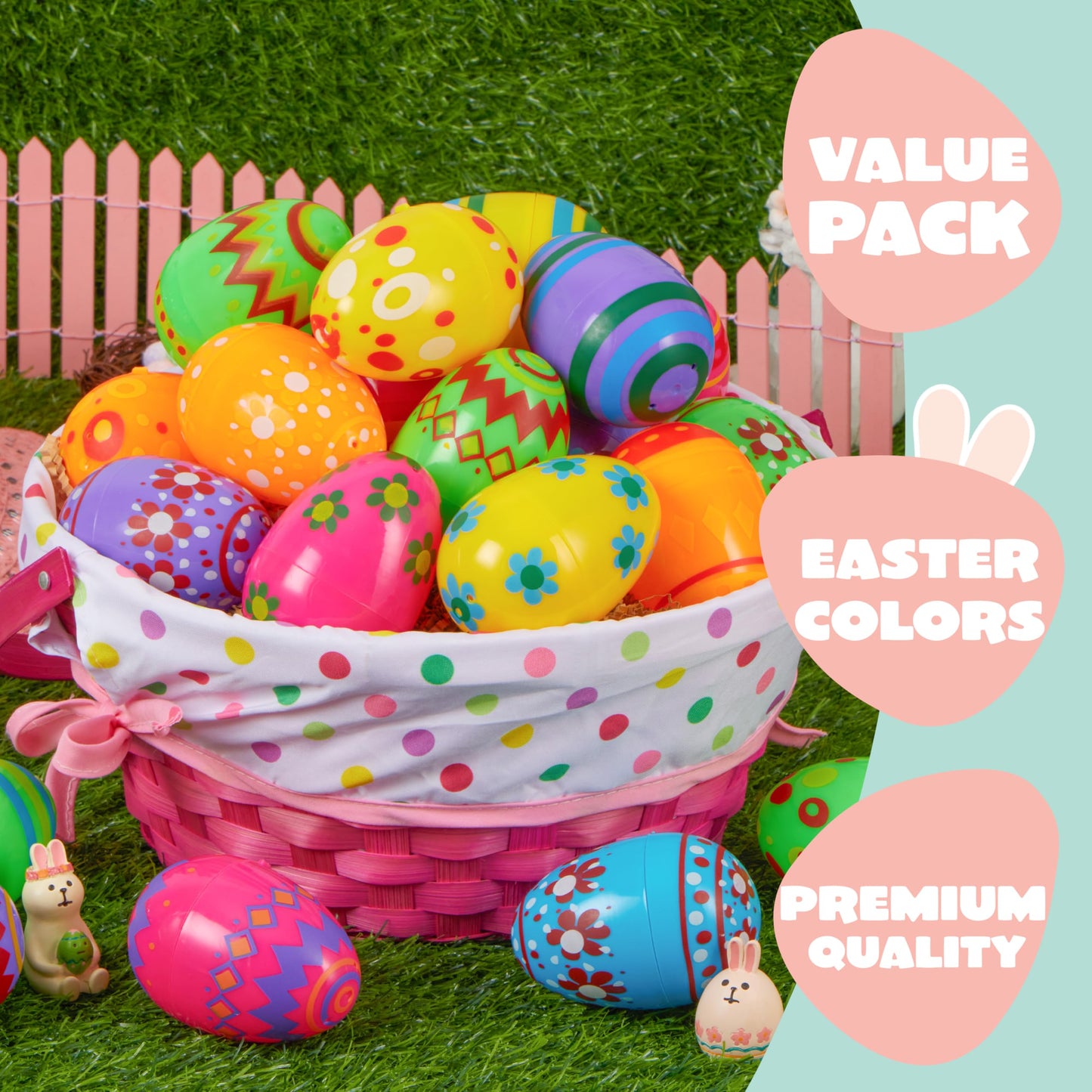JOYIN 3.15Inch Printed Plastic Eggs Colorful, Fillable Empty Eggs Bulks for Easter Hunt Event, Party Favor-50 pcs