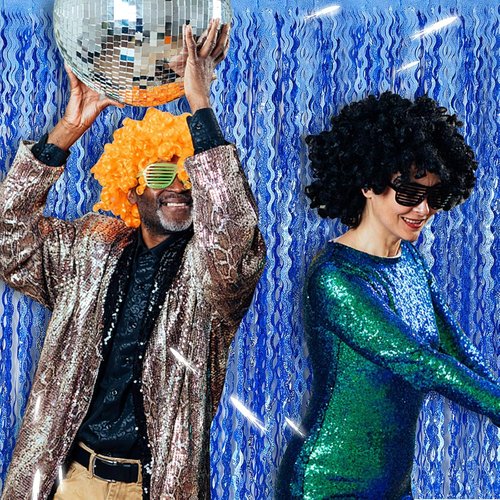 Blue Backdrop - Wavy Tinsel Foil Fringe Curtains by [Brand Name] | Sparkling Metallic Birthday Party Decor