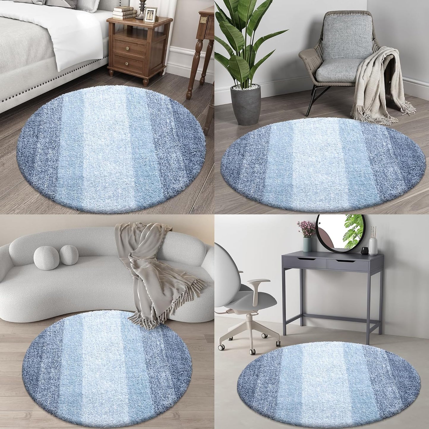 OLANLY 30-Inch Round Bathroom Rug - Extra Soft, Absorbent Microfiber | Quick Dry, Machine Washable, Blue