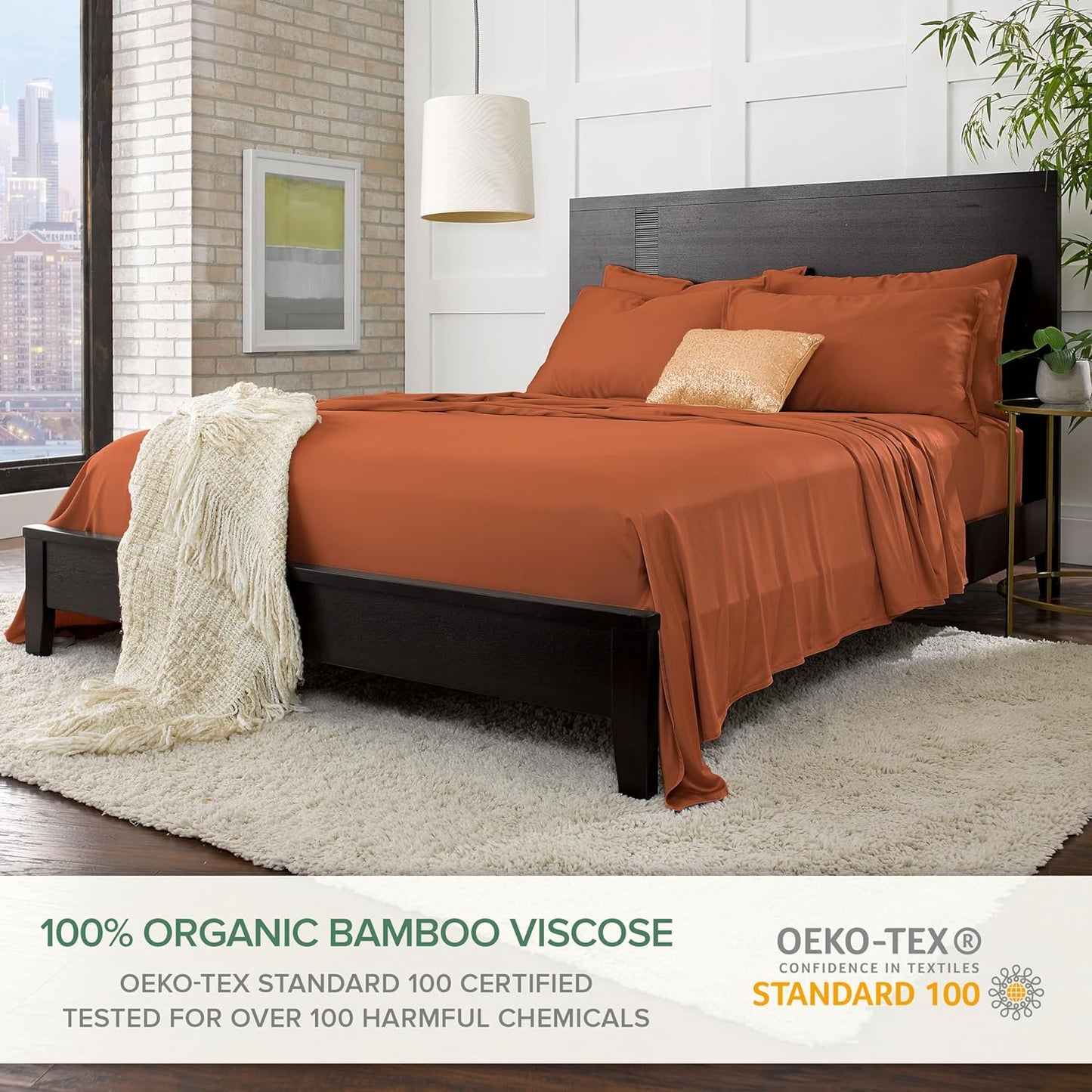 Pure Bamboo Queen Sheets - Luxuriously Soft & Cooling 100% Organic Viscose Bed Set | Terracotta Color