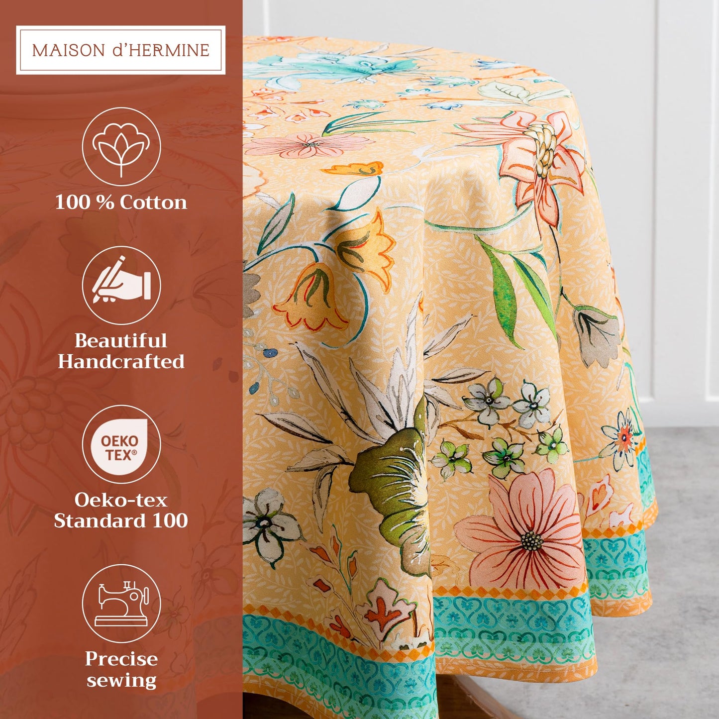 Maison d' Hermine Table Cloth Round Table 100% Cotton 63 Round Inches Tablecloth Reusable Decorative for Dining Kitchen Room Farmhouse Home Gifts for Mothers Day Spring Summer - Luxury Loft - Peach