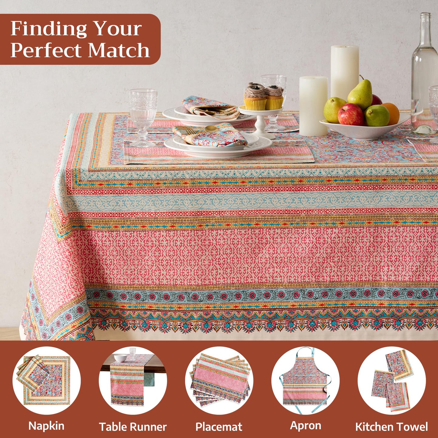 Maison d' Hermine Premium Table Cloth Rectangle Table 100% Combed Cotton 108 x 70 Inches Tablecloth Reusable Decorative for Dining Room, Farmhouse, Home, Party, Festive & Wedding - Lauris