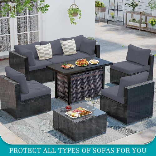 BIETYONE 12Pcs Stretch Patio Cushion Covers - Washable Outdoor Couch Slipcovers for Furniture (Grey)