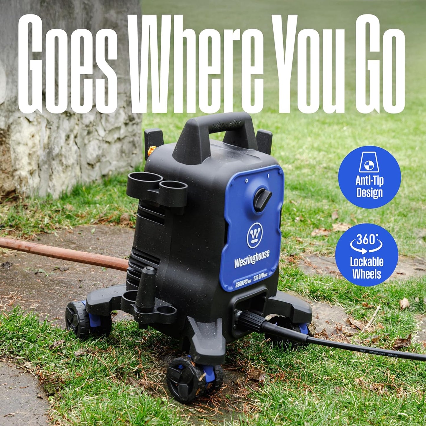 Westinghouse ePX3100 Electric Pressure Washer - 2300 Max PSI, Anti-Tipping, Onboard Soap Tank, 5 Nozzle Set