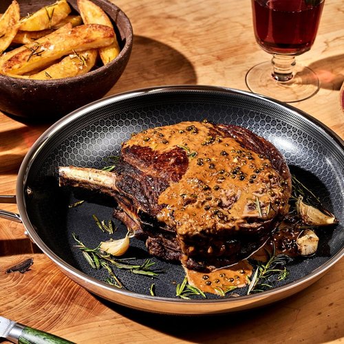 HexClad Hybrid Nonstick 12-Inch Frying Pan - Tempered Glass Lid & Stay-Cool Handle | Dishwasher & Oven Safe Up to 900°F