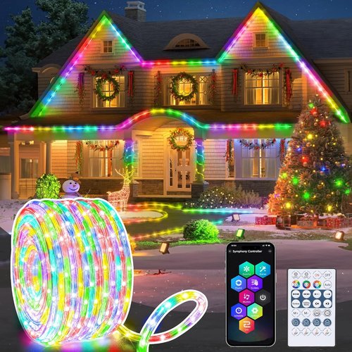 Jnaurb RGB Color Changing Rope Lights - 33ft Smart String Lights with Remote & APP Control | Waterproof Music Sync for Garden & Bedroom