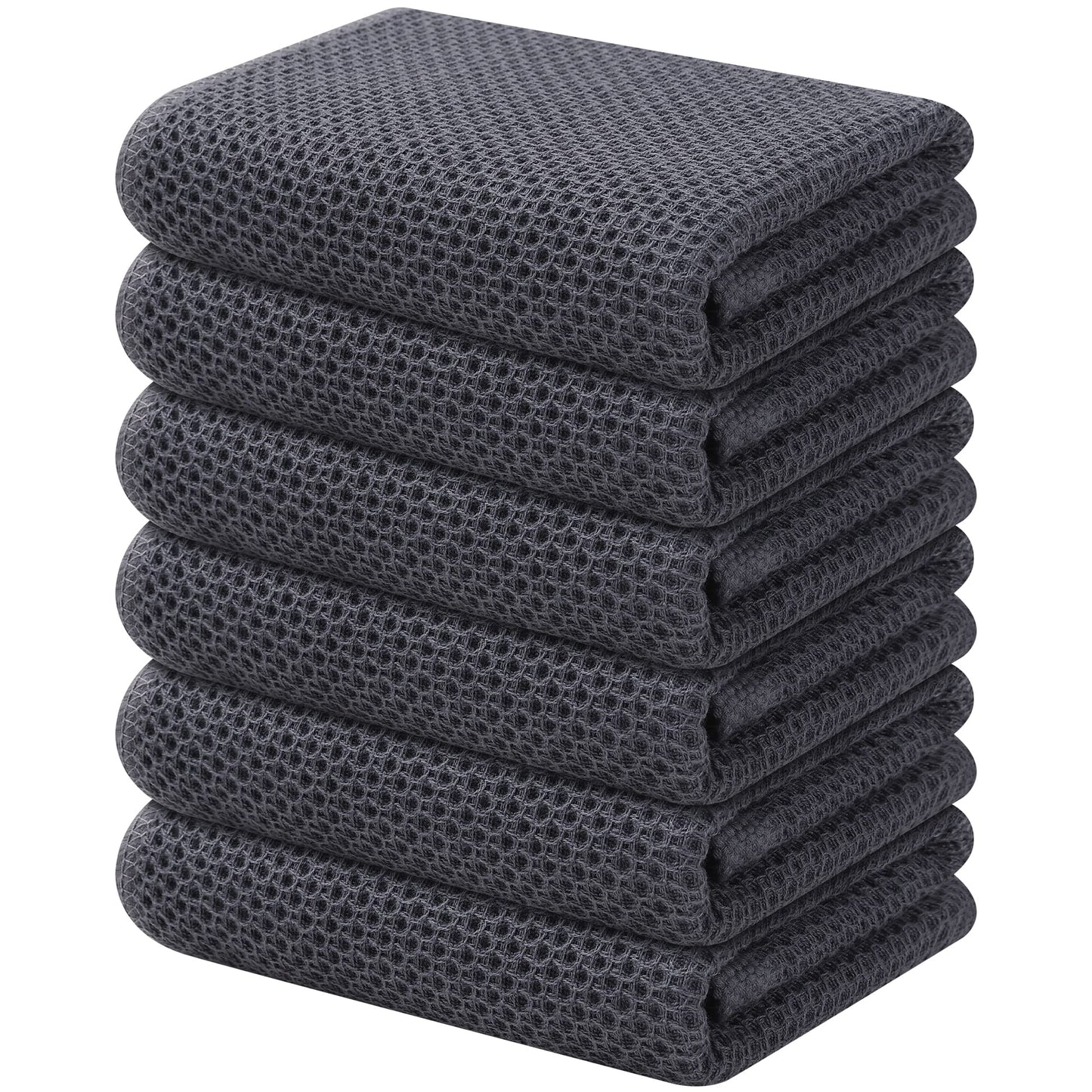 Kitinjoy 100% Cotton Waffle Weave Kitchen Hand Towels (13 X 28 Inches, Dark Grey), 6-Pack Super Soft and Absorbent Dish Towel for Drying Dishes