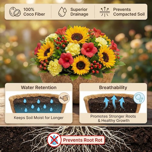 HFHOME 14" Round Coco Fiber Replacement Liners - 2PCS Hanging Basket Liners for Improved Drainage
