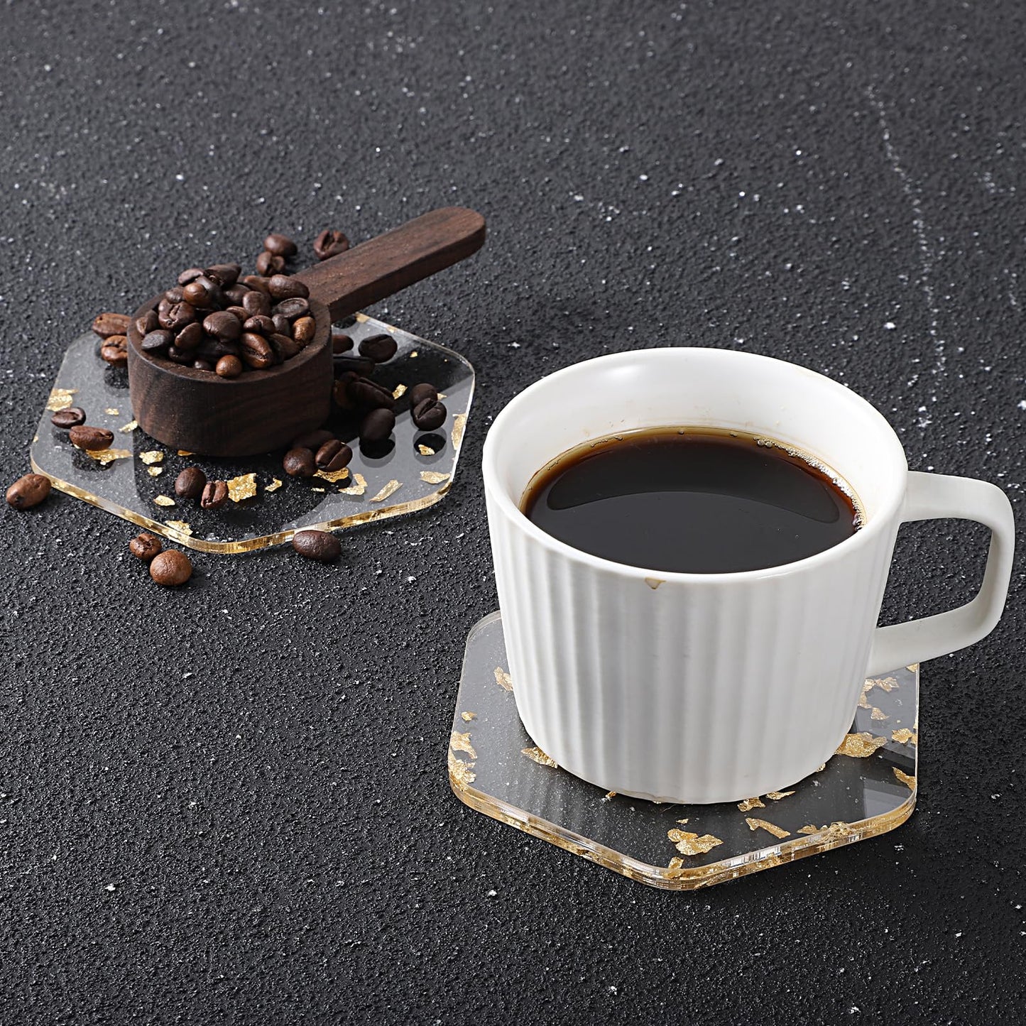 3 Pcs Acrylic Coaster for Desk Gold Foil Modern Drink Coasters for Coffee Table Non-Slip Transparent Waterproof Cup Mats for Table Countertop Desk Cold Hot Drink Home Decor (Hexagon)