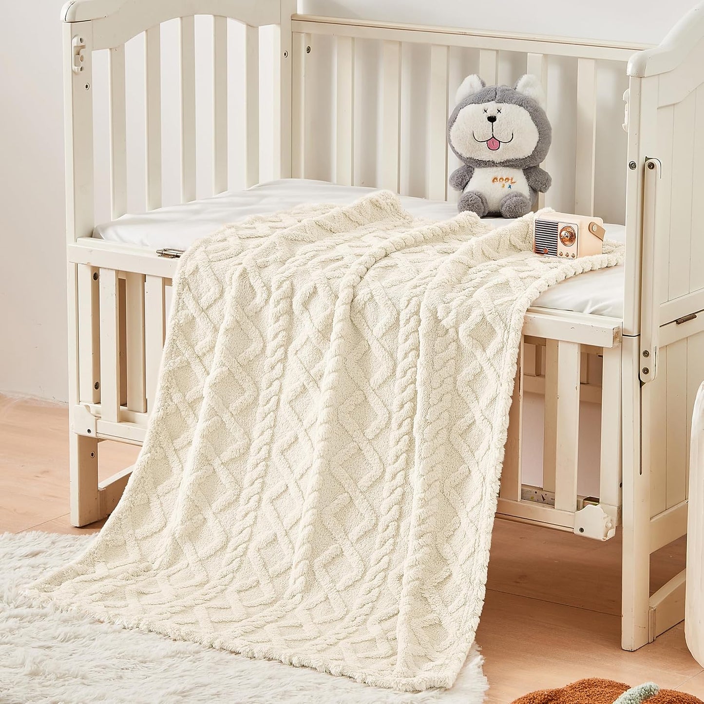 Sherpa Fleece Baby Blanket - Ultra Soft & Fluffy Premium Receiving Blanket for Infants | 30”x40” Cream