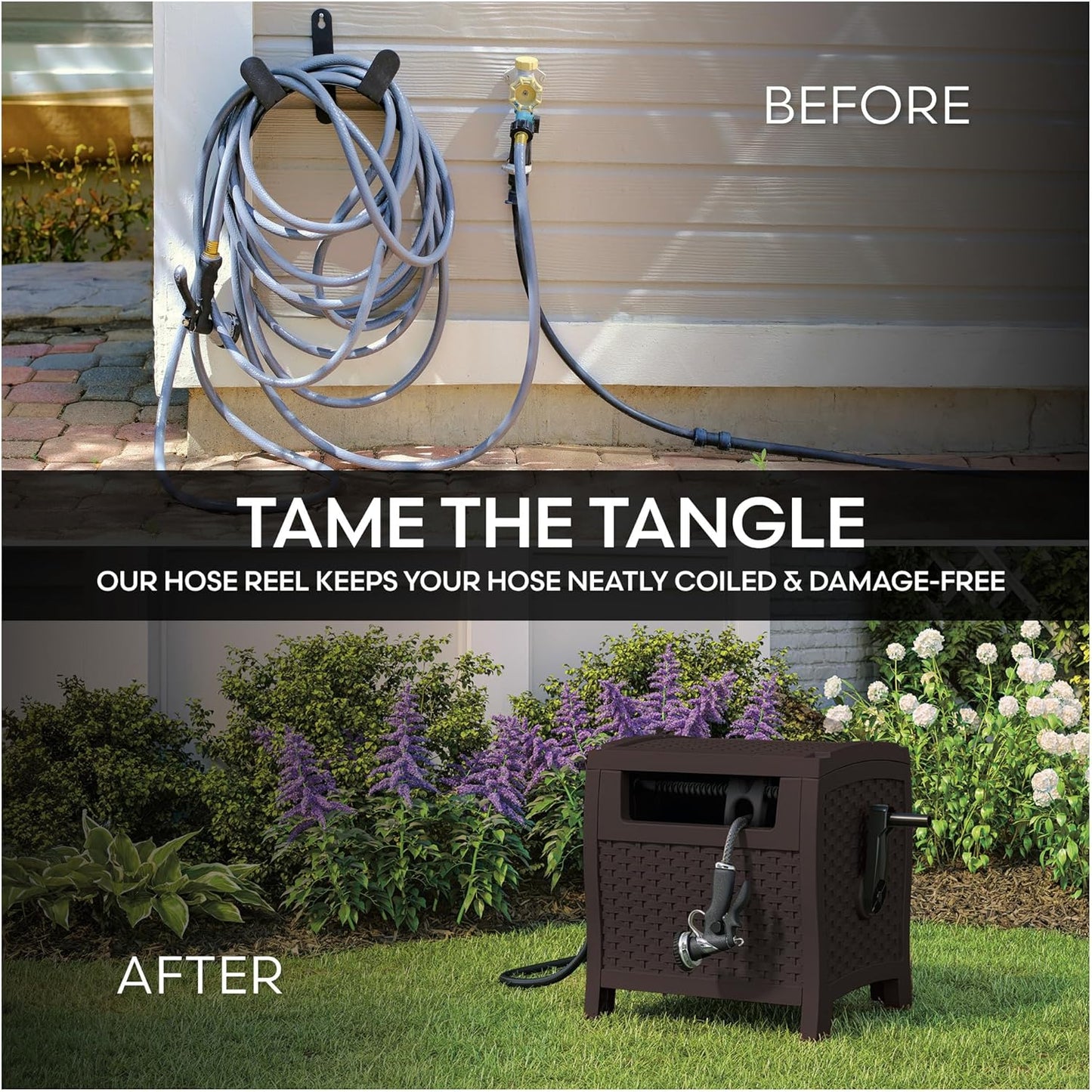 Suncast Hose Reel - Smart Trak Hose Guide & Water-Tight Connection - Durable Resin, 225' Capacity, Brown