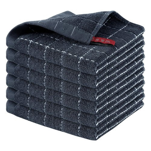 Homaxy 100% Cotton Terry Kitchen Dish Cloths, Ultra Soft and Absorbent Dish Towels for Kitchen, Suitable for Drying and Washing Dishes, 6 Pack, 12 x 12 Inches, Dark Grey