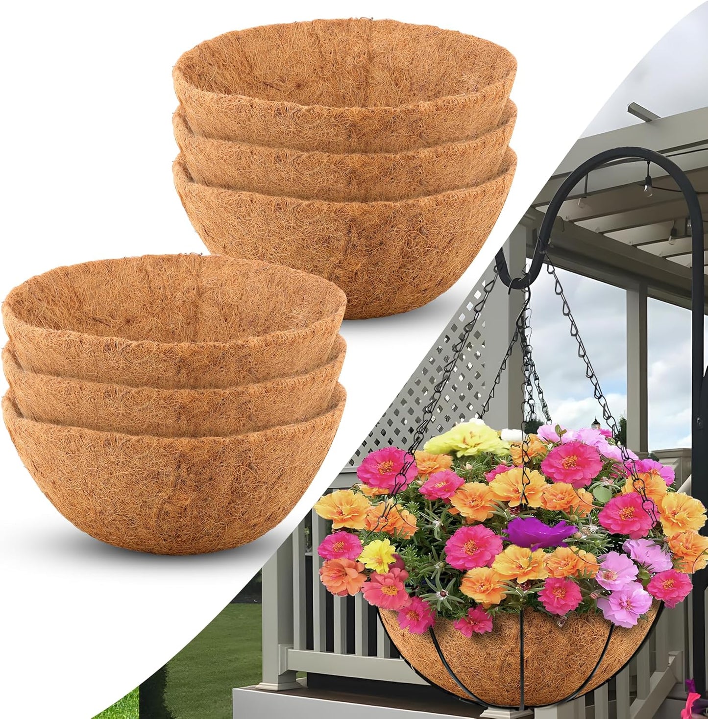 Sinimaka Coco Liners - 12 Inch Round Hanging Basket Liners | 6 Pack Coconut Fiber for Garden Flowers