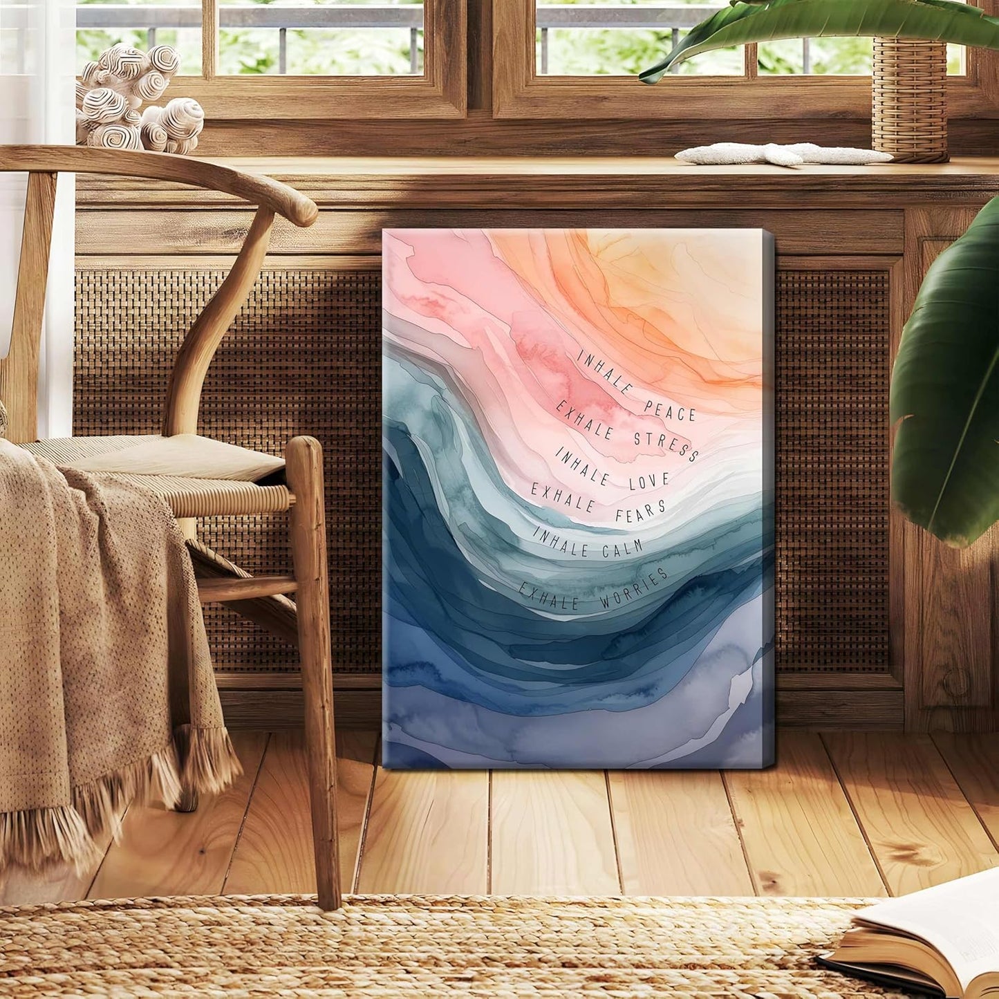Therapy Office Wall Art | Mental Health Inspirational Canvas Prints - Inhale Exhale Meditation Decor, Framed 12x16 Inch
