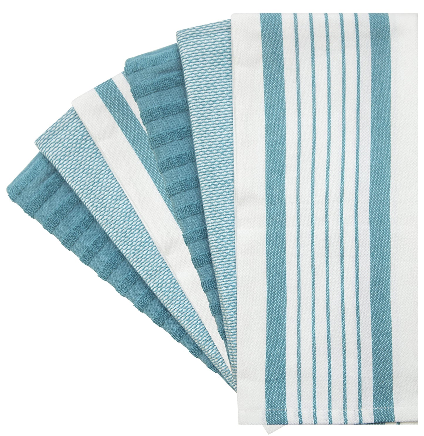 Premium Kitchen Towels (20”x 28”, 6 Pack) | Large Cotton Dish Towels | Flat & Terry Highly Absorbent Kitchen Linen Set with Hanging Loop | Aqua
