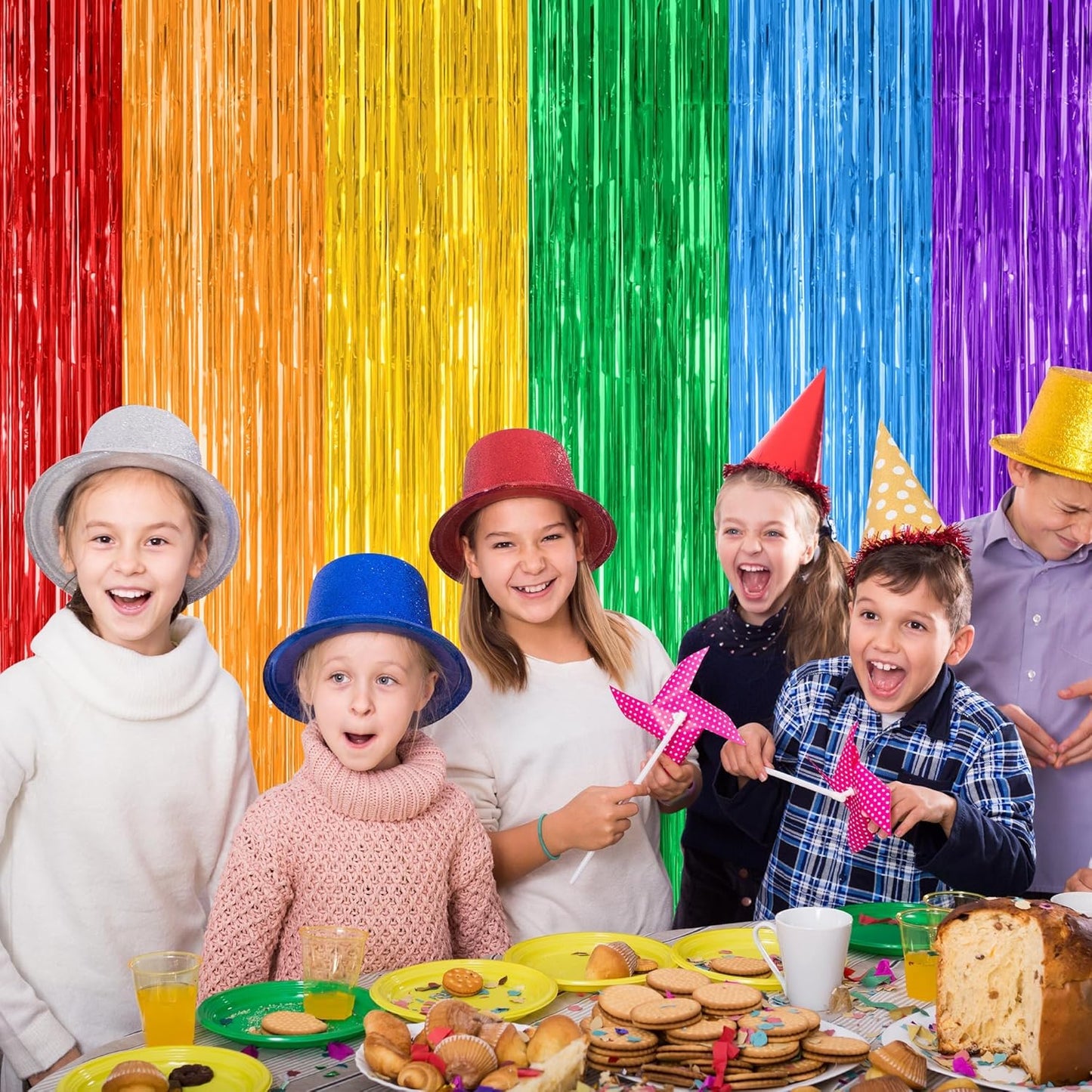 ZATAYE Rainbow Backdrop | 4 Pack Metallic LGBT Party Decorations - 3.28 FT x 7.05 FT Tinsel Streamers