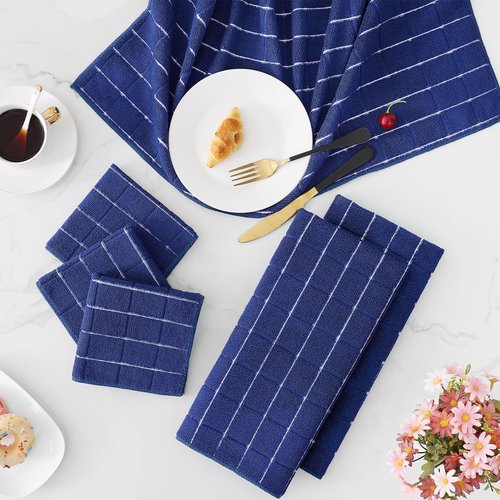 Homaxy Microfiber Kitchen Towels and Dishcloths Set, 12 Pack Soft and Absorbent Dish Hand Towels Bulk, 28 x 16 Inch & 12 x 12 Inch Quick Drying Rags for Washing Dishes, Navy Blue