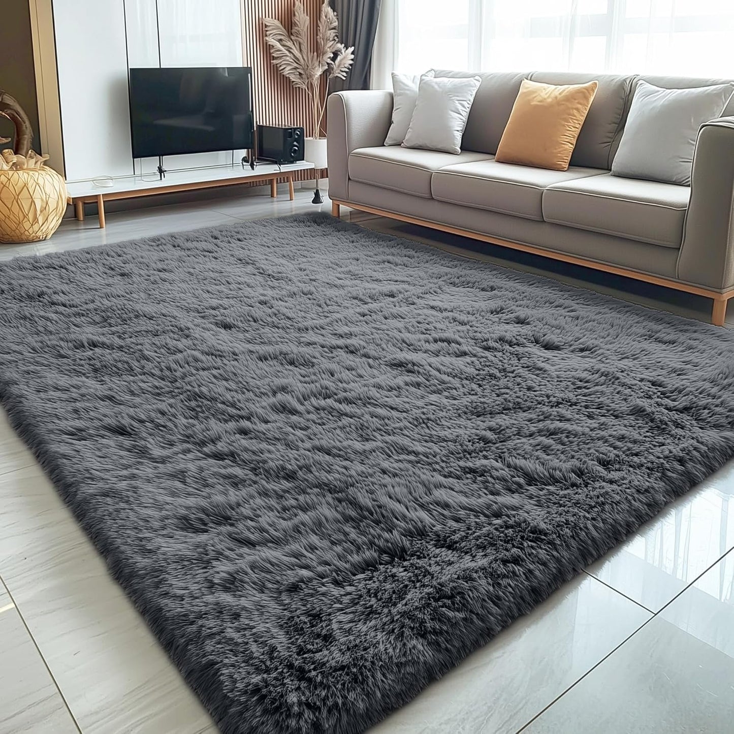 OLANLY Large Area Rug - Soft Fluffy Shaggy Indoor Carpet for Living Room & Bedroom | 5x8 Grey