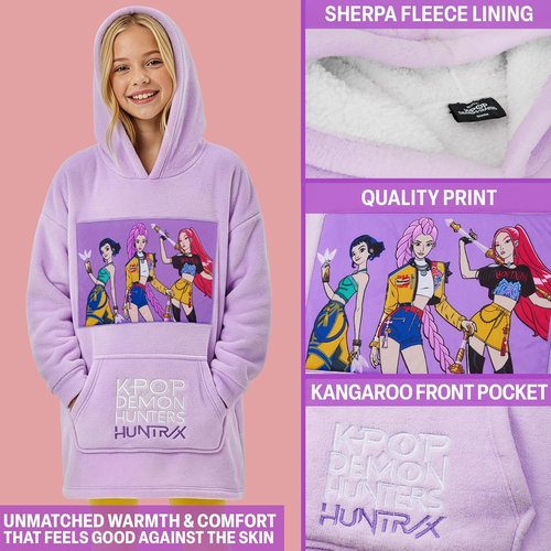 Huntrix KPop Demon Hunters Fleece Wearable Blanket Hoodie - Officially Licensed for Girls 6-14 Yrs