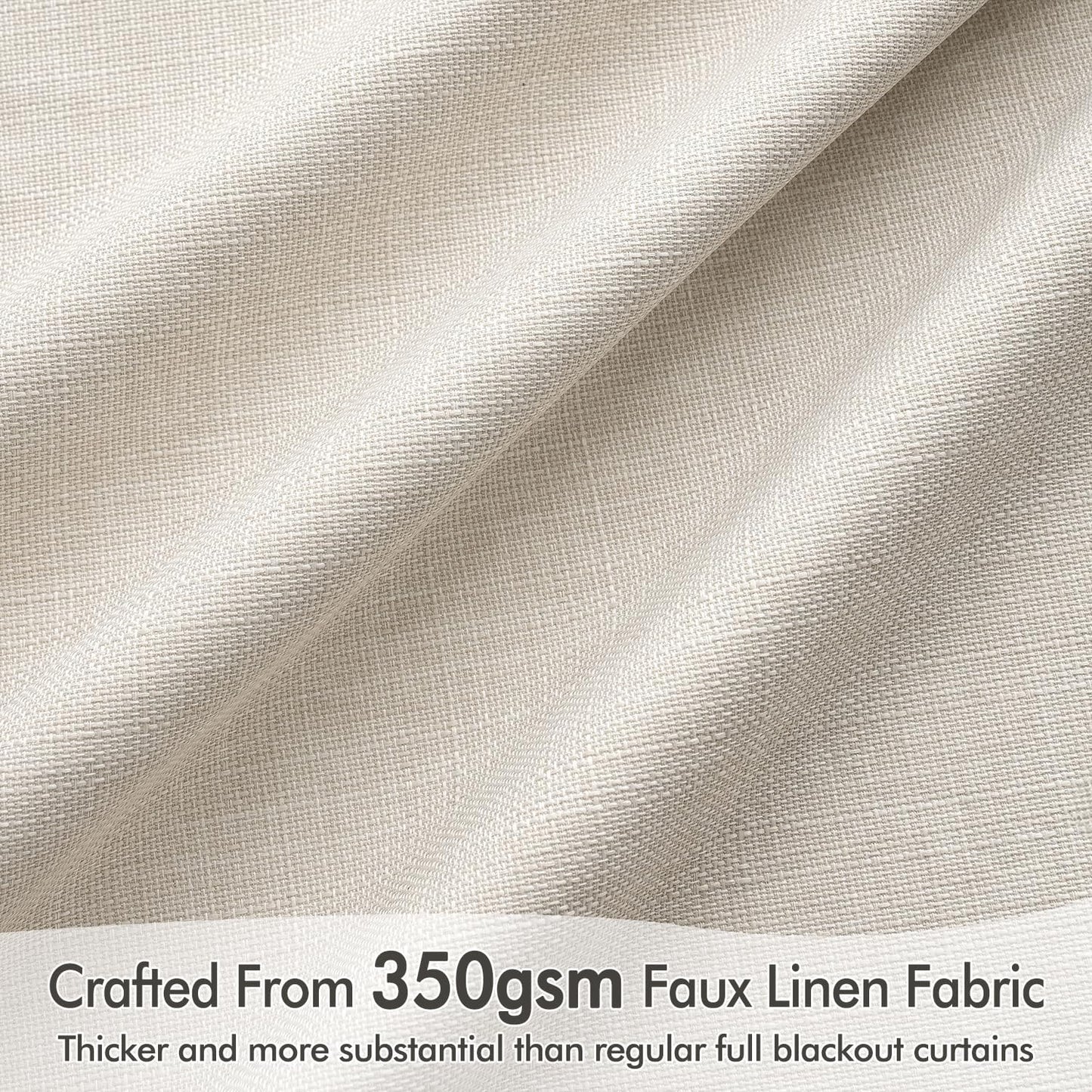 MIULEE 100% Blackout Curtains - Luxury Faux Linen Room Darkening Drapes, 84 Inch Long, Birch | 2 Panels Set
