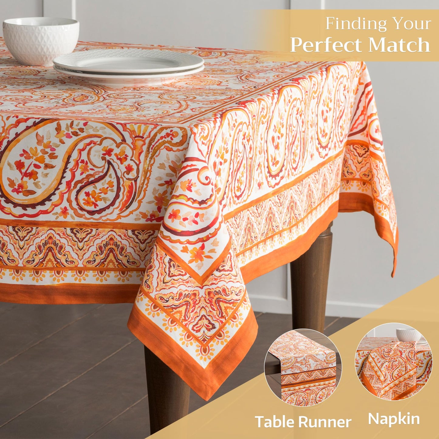 Maison d' Hermine Table Cloth Rectangle Table 100% Cotton 60 x 120 Inches Fall Tablecloth Reusable Everyday Use for Thanksgiving Christmas Decorations Dining Farmhouse Party (Palatial Paisley)