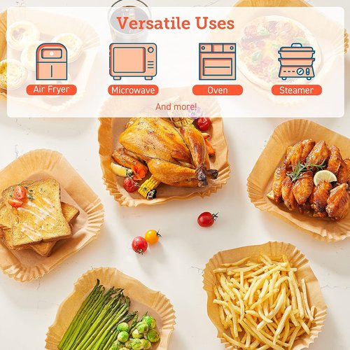 COSORI Air Fryer Liners - 100 PCS Non-Stick Disposable Paper Liners | 7.9" Unbleached Food Grade, Heat Resistant to 465°F