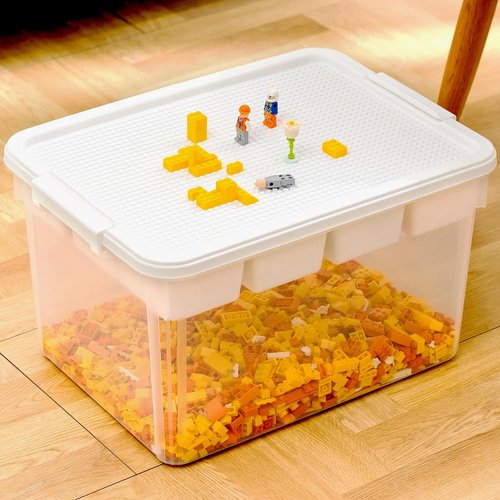 Citylife 32 QT Stackable Storage Bins - Tool Box Organizer with Lid & Removable Tray for Beads, Sewing