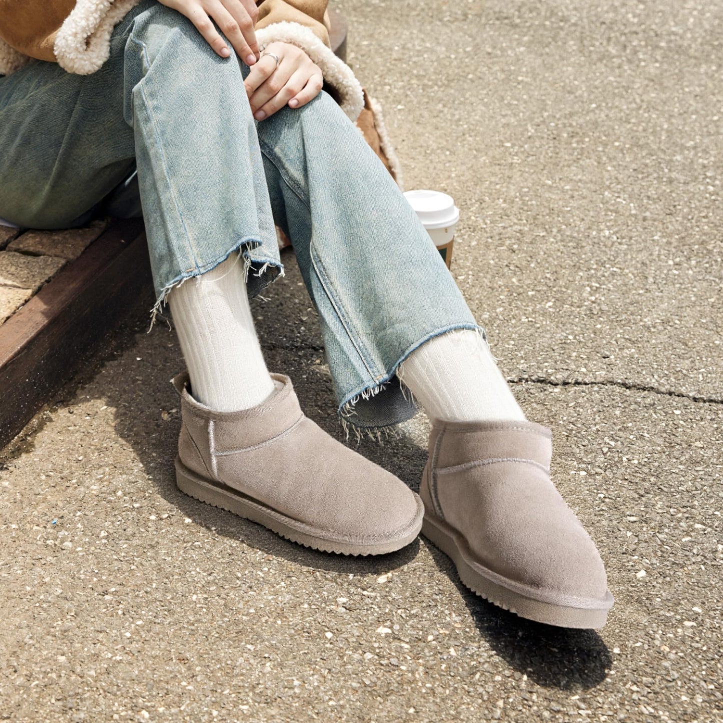 DREAM PAIRS Ankle Winter Mini Boots for Women Genuine Suede Faux Fur Lining Water Resistant Warm Snow Boots Slip On Memory Foam Comfort Booties FuzzyClassic,Size 6,Sand,SDSB2405W