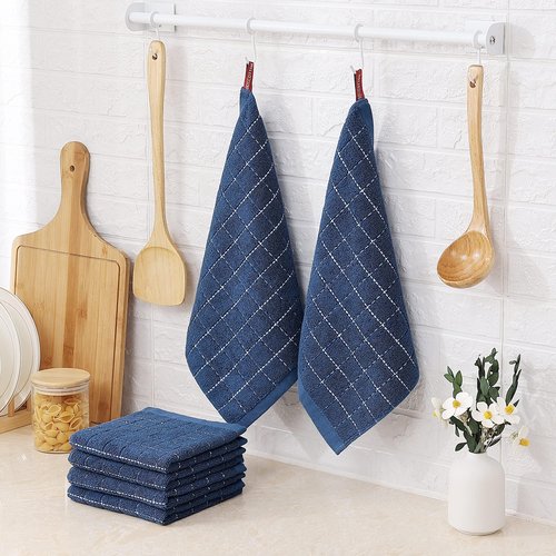 Homaxy 100% Cotton Terry Kitchen Dish Cloths, Ultra Soft and Absorbent Dish Towels for Kitchen, Suitable for Drying and Washing Dishes, 18 Pack, 12 x 12 Inches, Navy Blue