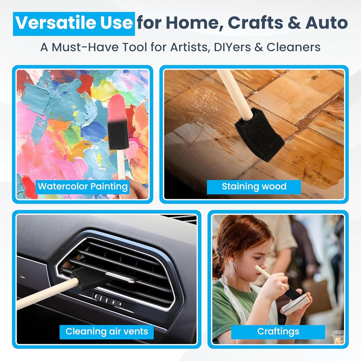 TX LiteArt Foam Paint Brushes - 50 Pcs Disposable 1-Inch Sponge Brushes for Painting & DIY Crafts