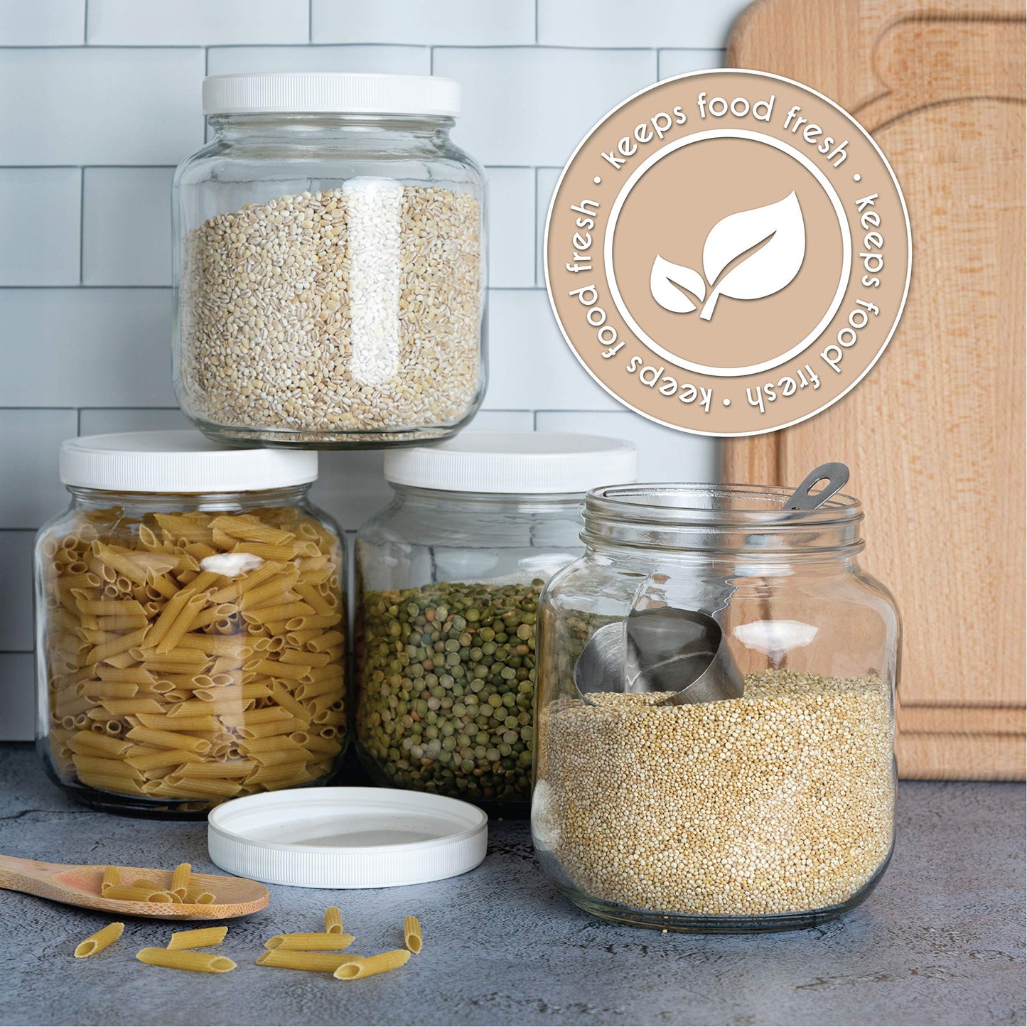 kitchentoolz Half Gallon Mason Jar - Wide Mouth 1/2 Gallon Glass Jar with Lid - Airtight Glass Storage Containers with Lid Fermenting, Canning, and Dry Storage - Made in USA