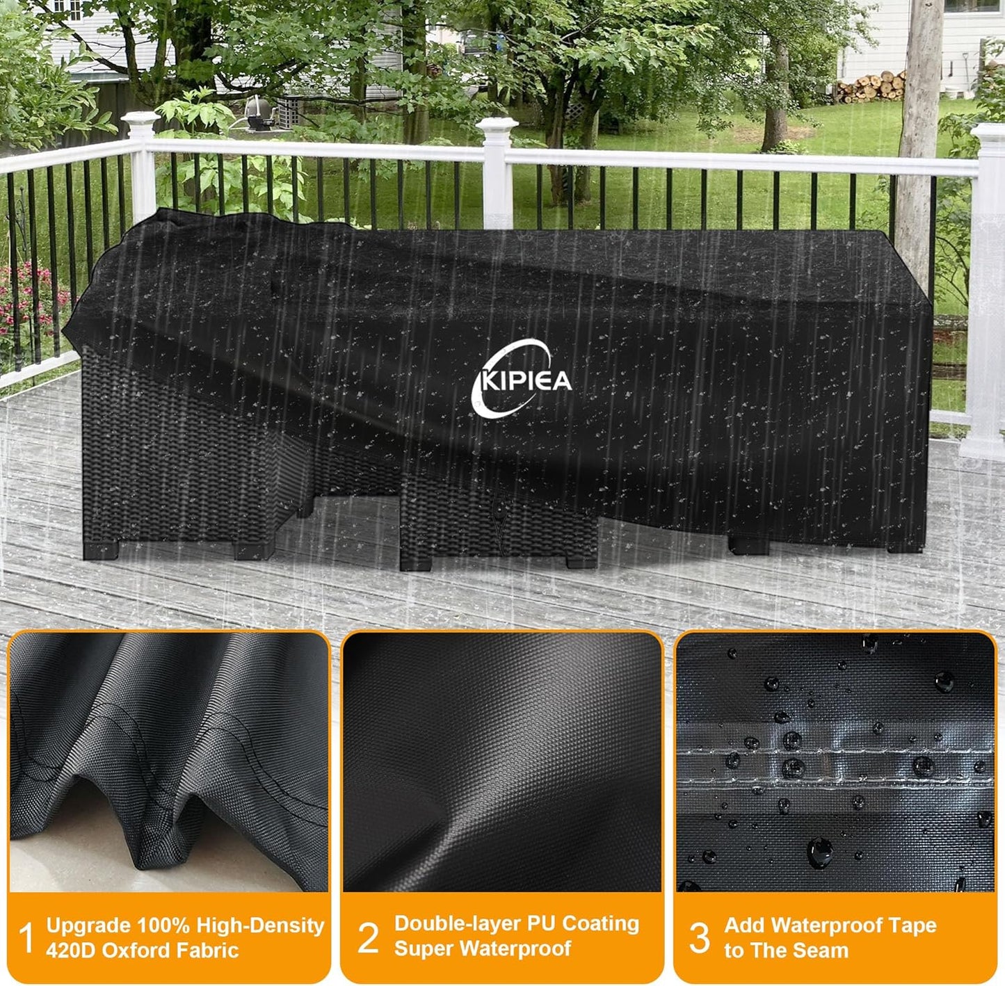 Kipiea Waterproof Patio Furniture Covers - Heavy-Duty Protection for Outdoor Sets | 110" L x 84" W x 28" H